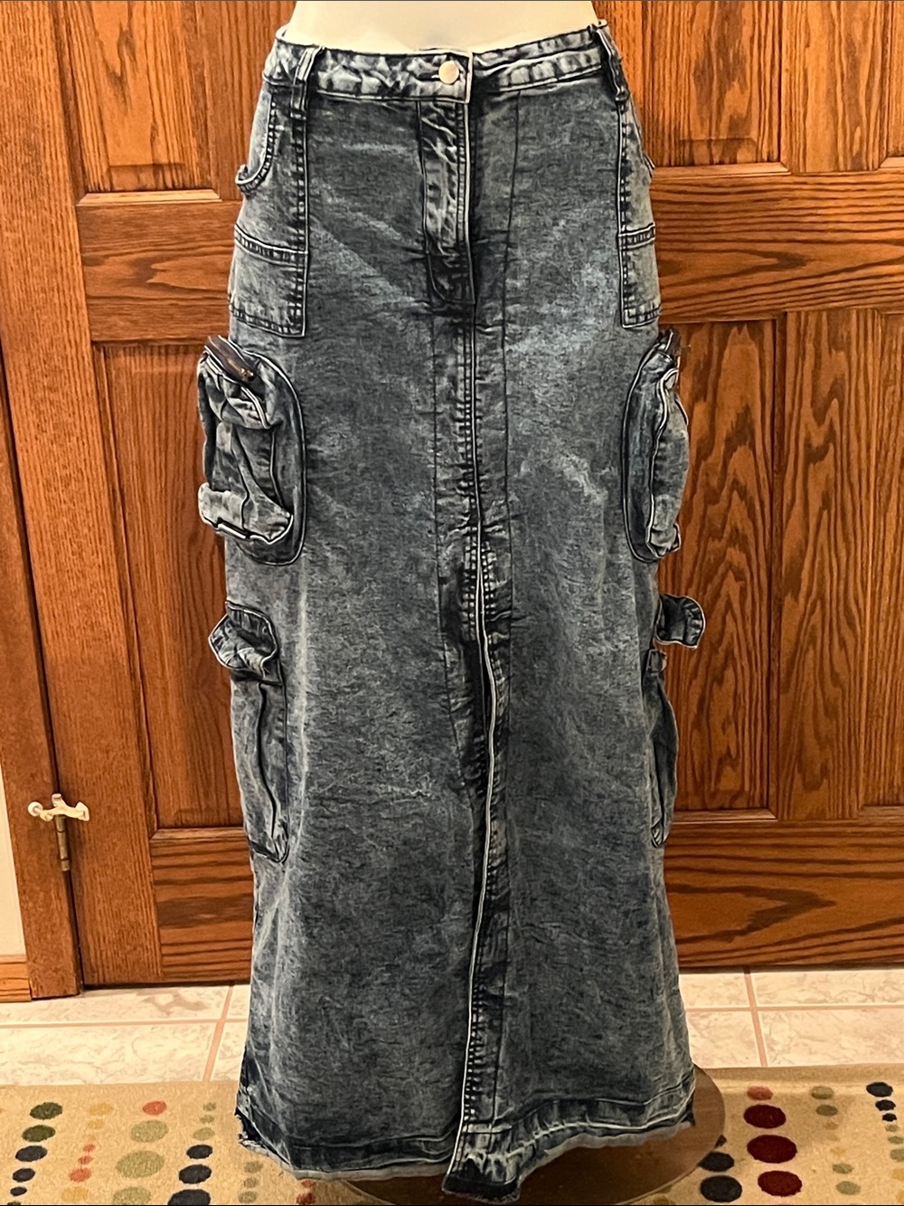 Vintage 90’s/Y2K Spoon Jeans Acid Wash Denim Maxi Cargo Skirt 3XL